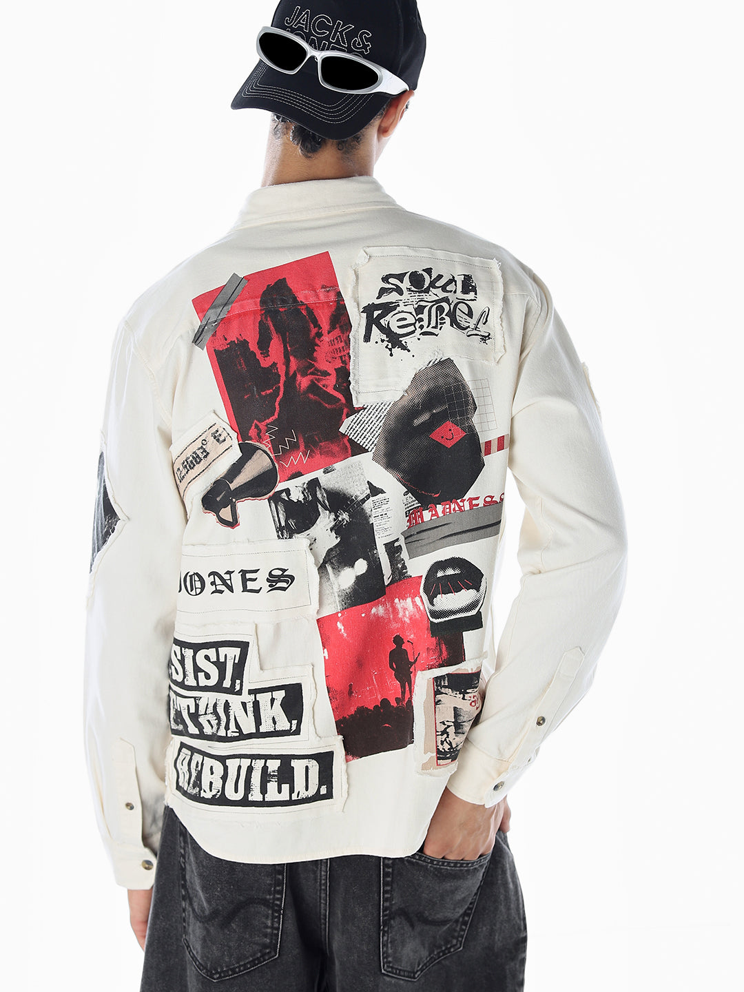 Placement Print Cotton Oversized Shirt - S