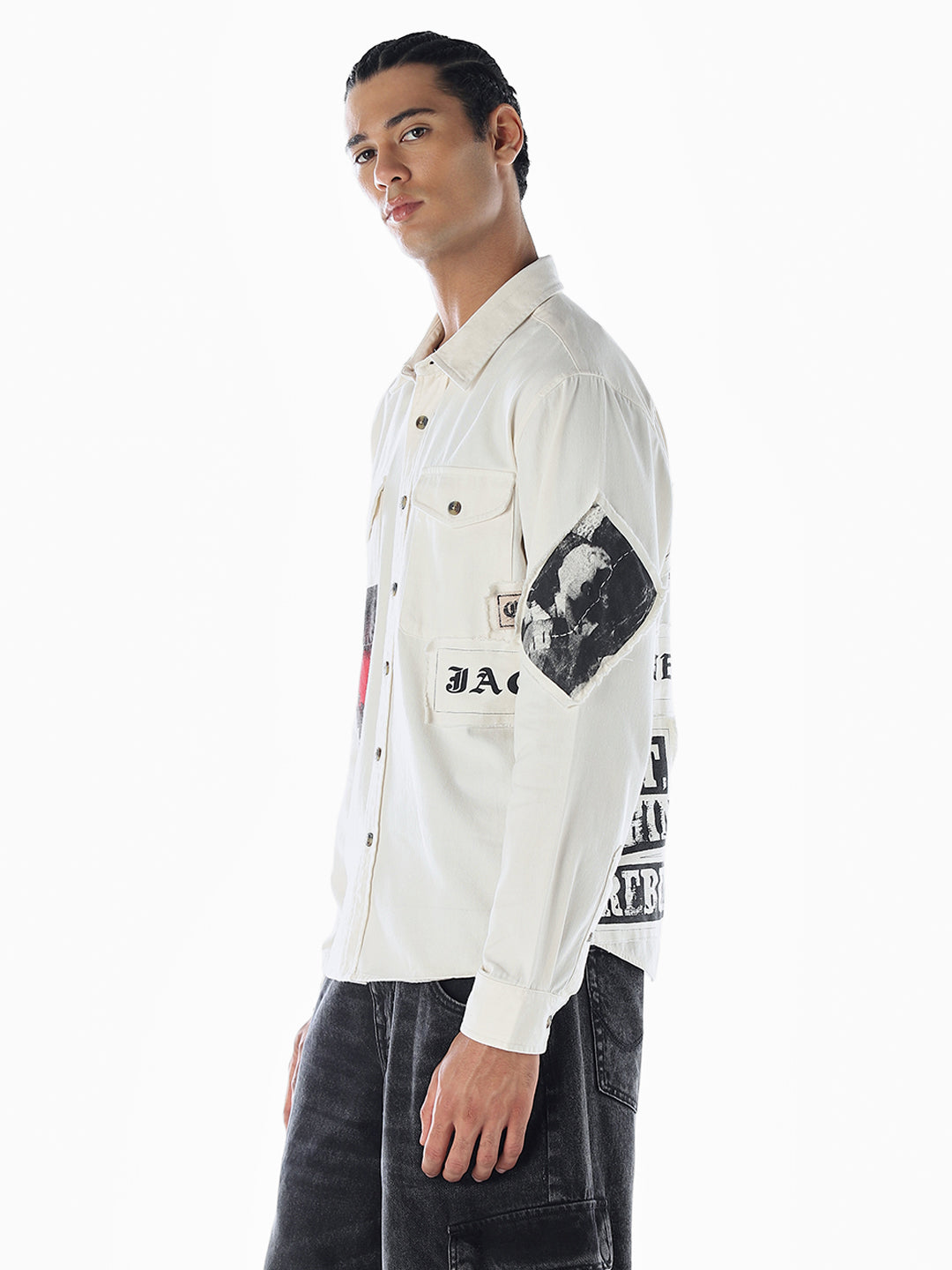 Placement Print Cotton Oversized Shirt