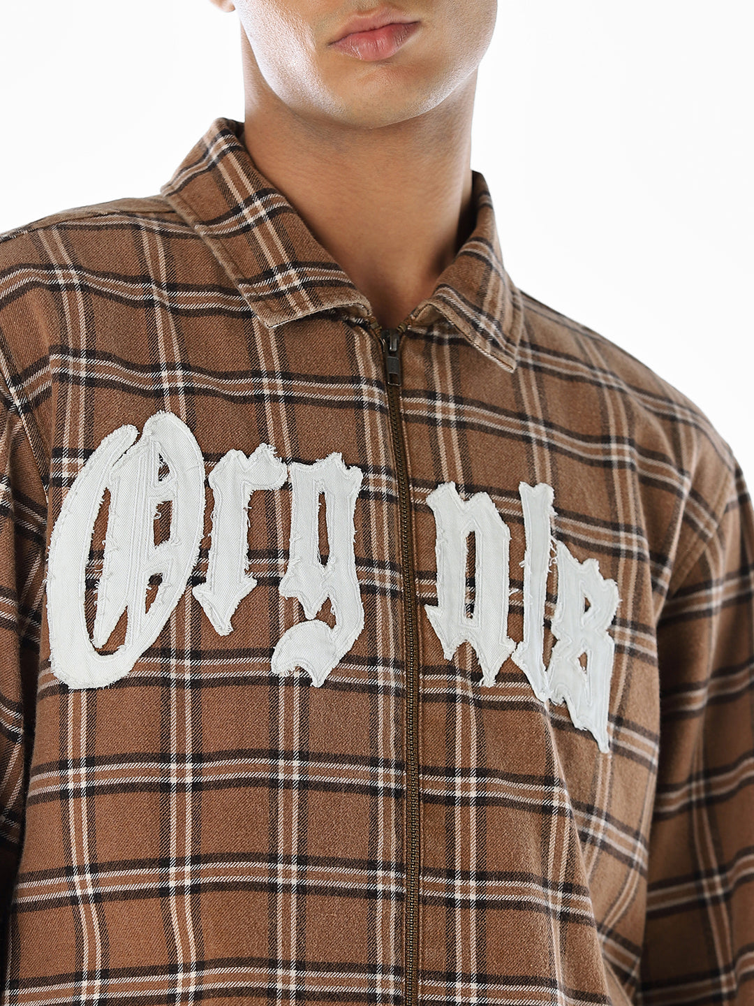 Typographic Print Check Oversized Shirt