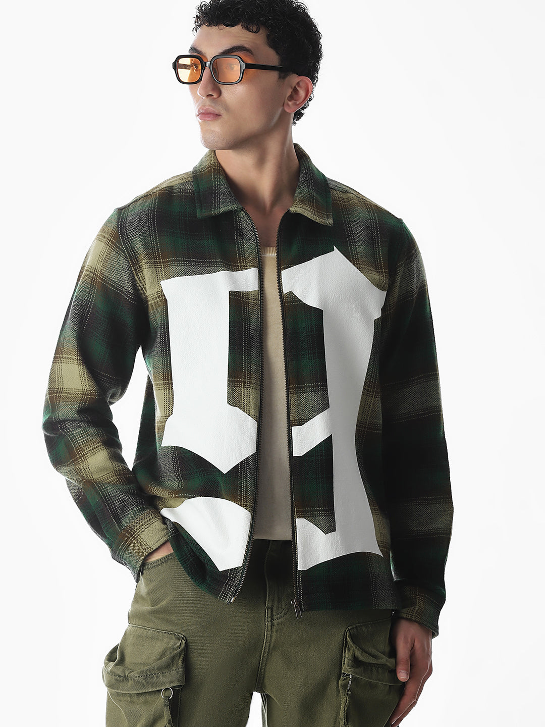 Zip-Up Check Overshirt - M