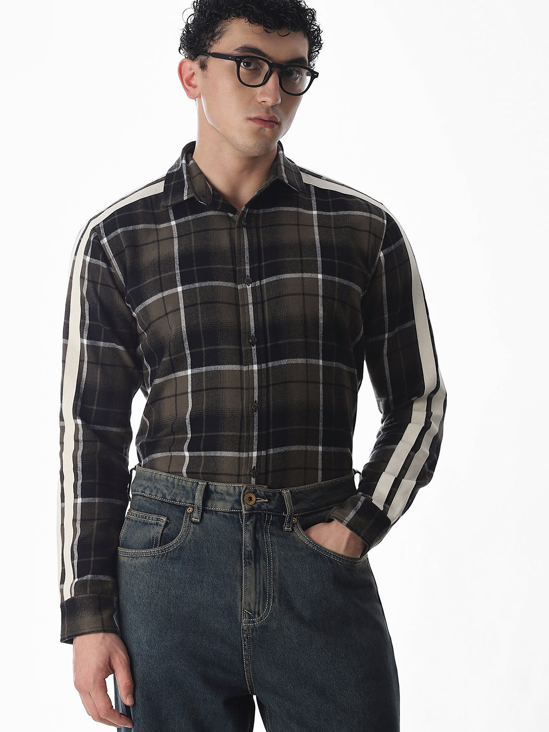 Tape Detail Cotton Check Shirt - L