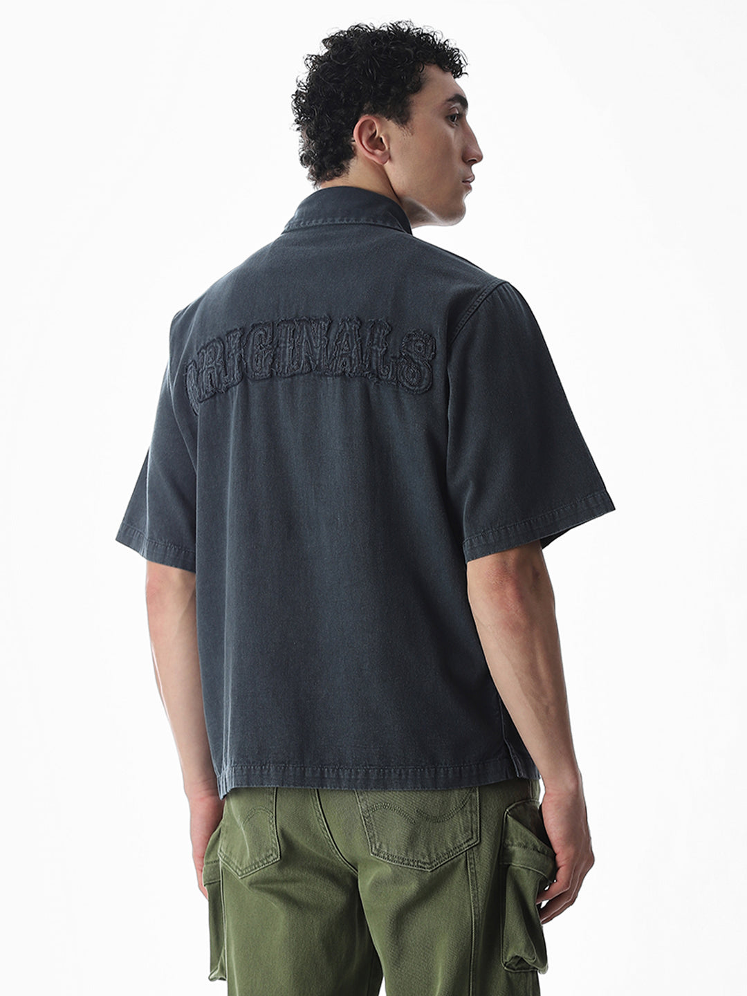 Embroidered Logo Zip-Up Shirt