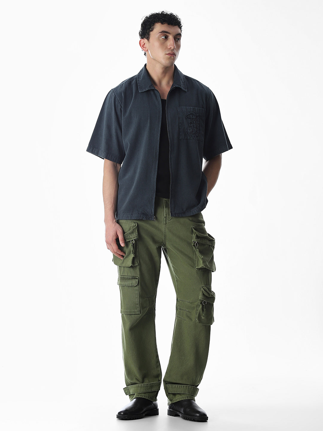 Embroidered Logo Zip-Up Shirt