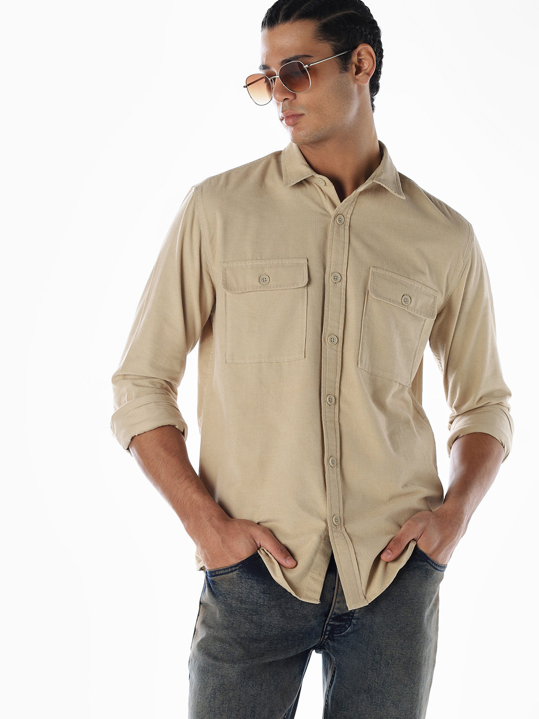 Corduroy Full Sleeves Cotton Shirt - S