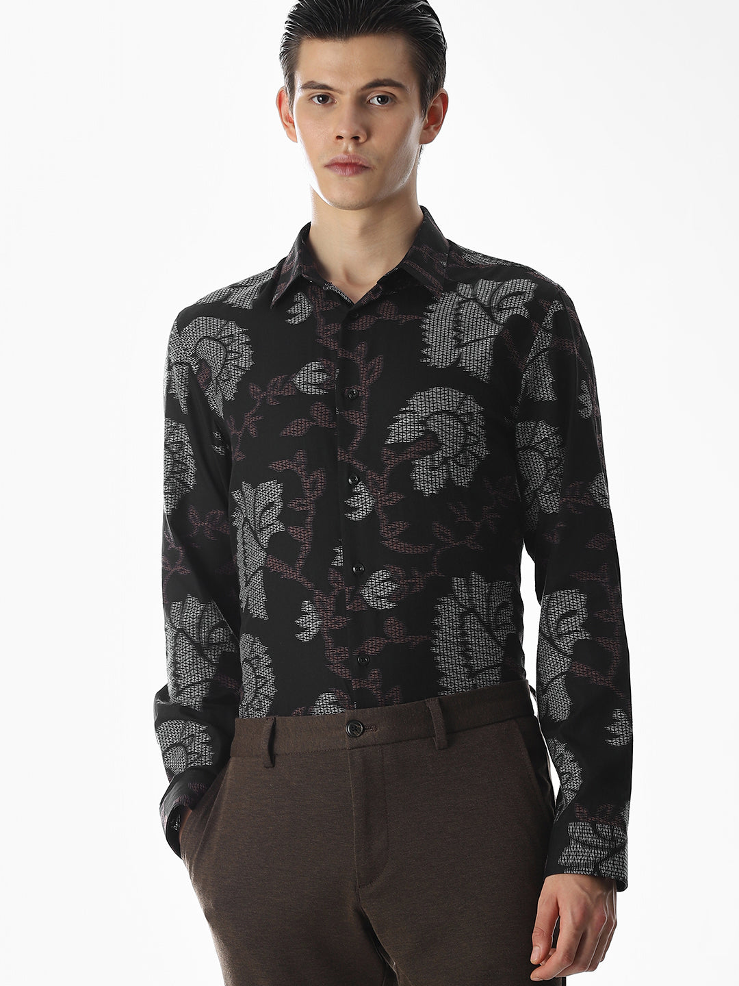 Black Jacquard Cotton Shirt - S