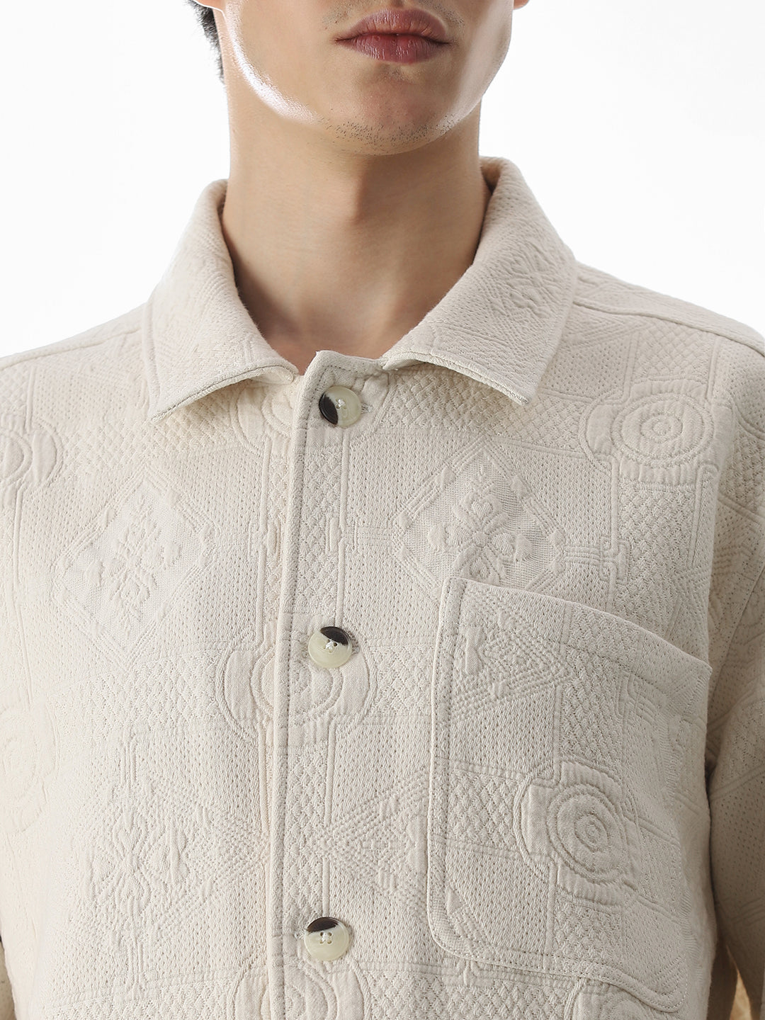 Off-White Cotton Front-open Overshirt