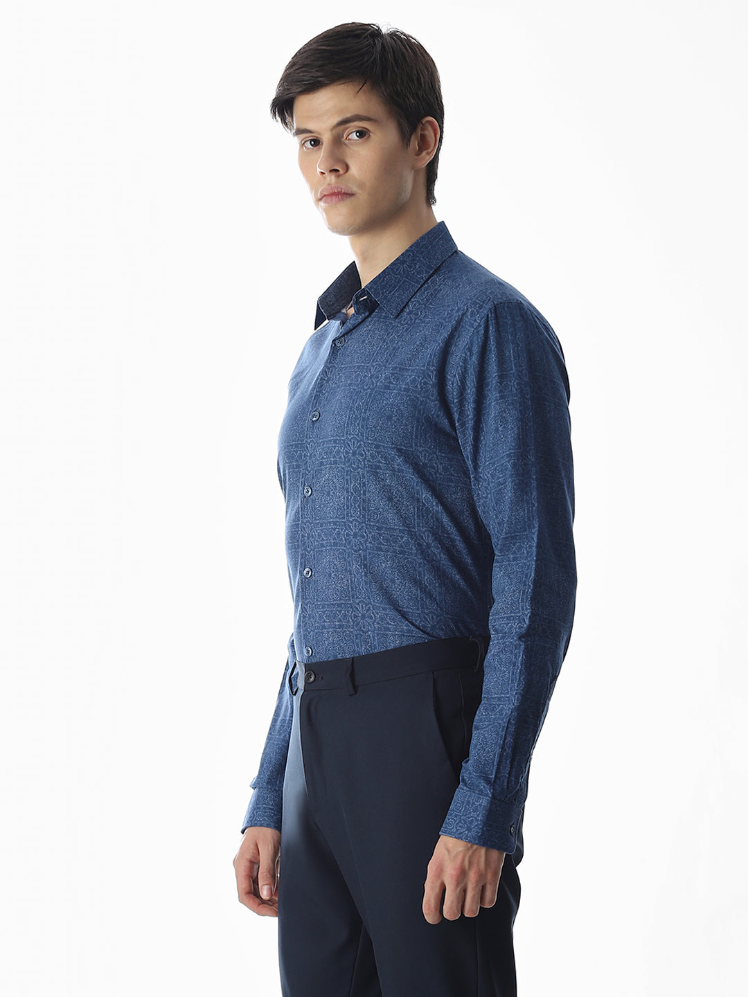 Blue Printed Cotton Shirt