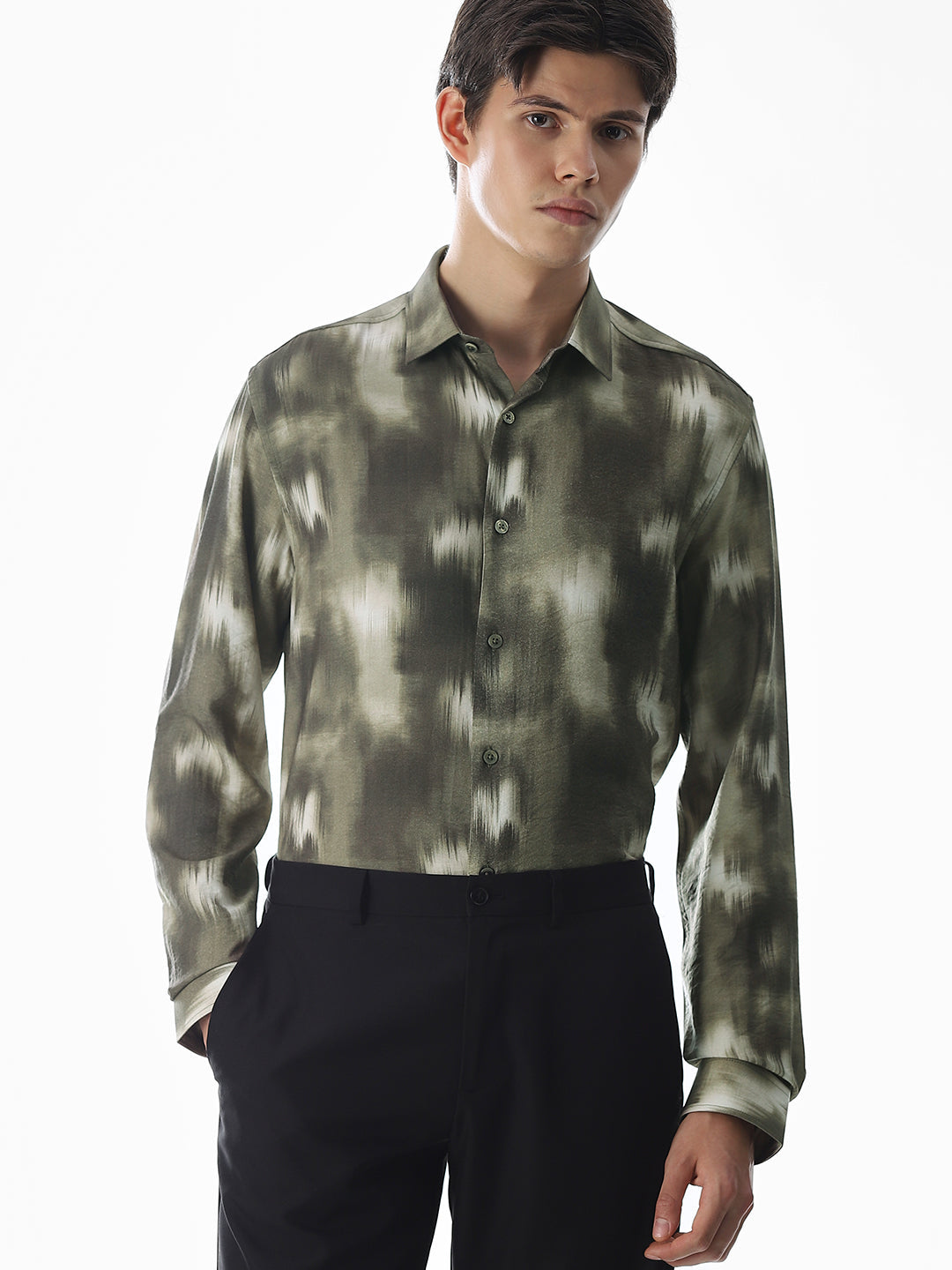Dark Olive Abstract Print Shirt
