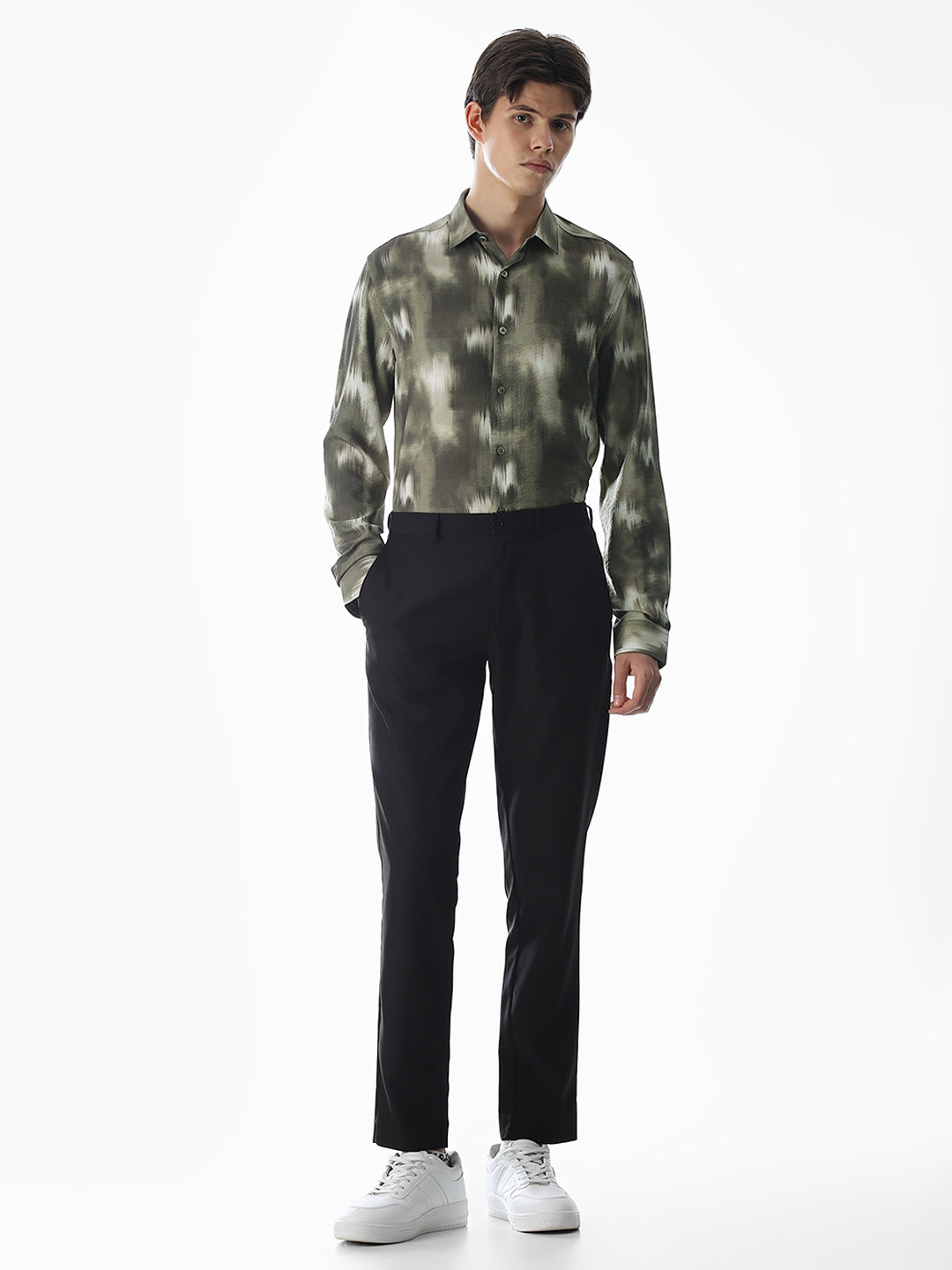 Dark Olive Abstract Print Shirt