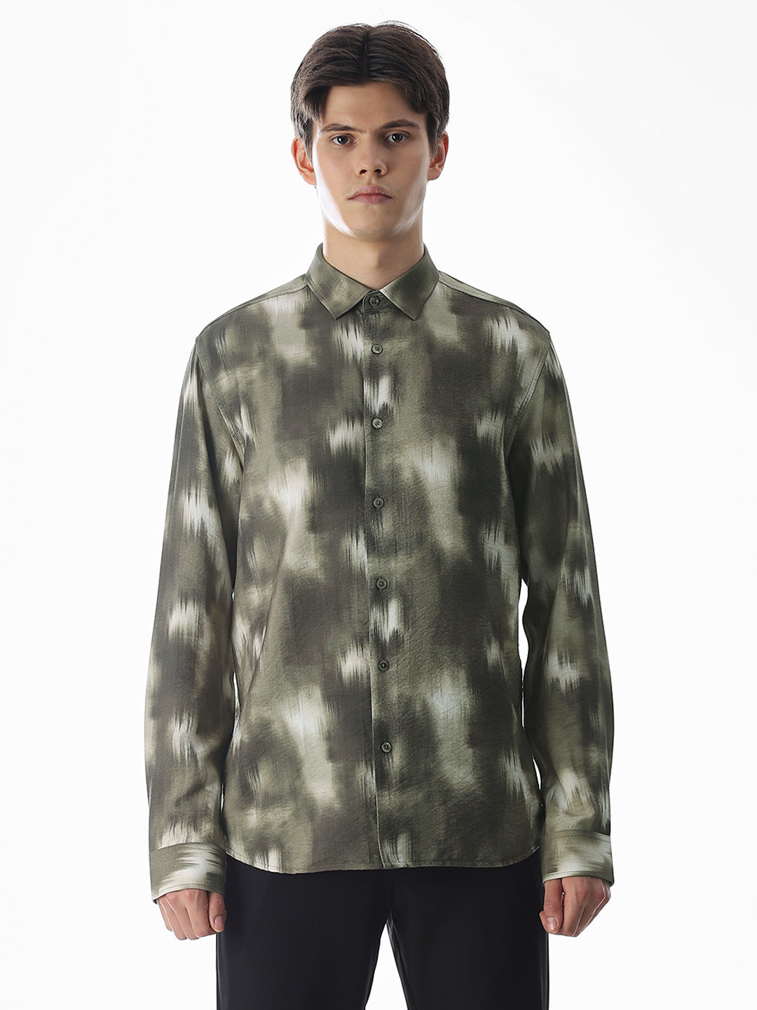 Dark Olive Abstract Print Shirt