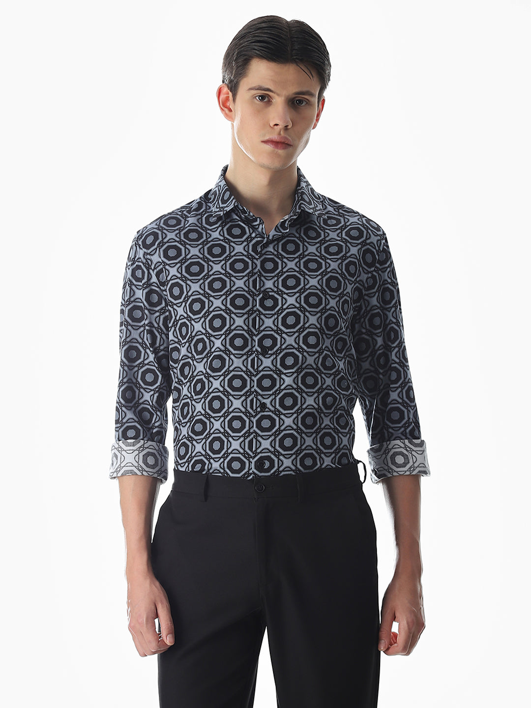 Grey Printed Cotton Shirt