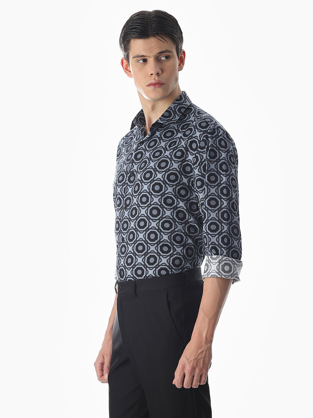 Grey Printed Cotton Shirt