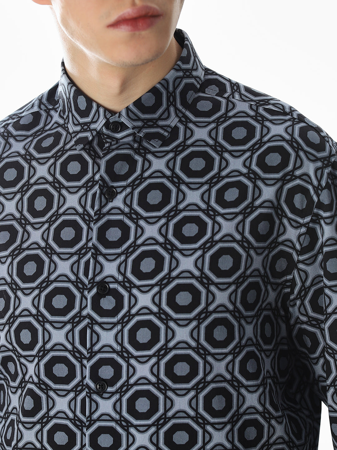 Grey Printed Cotton Shirt