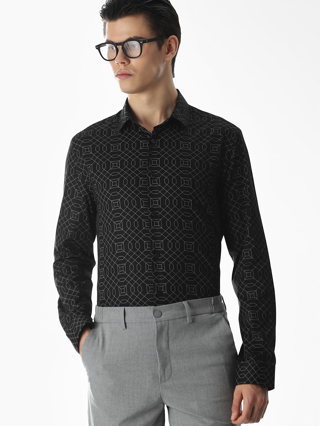 Black Printed Cotton Shirt