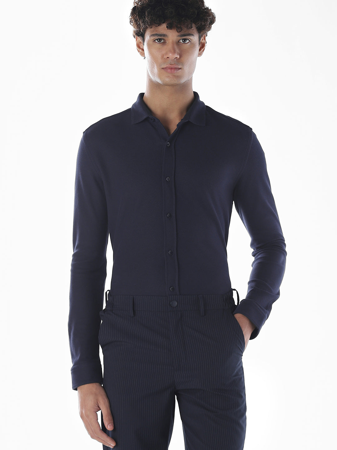 Slim Fit Knitted Cotton Shirt - XXL