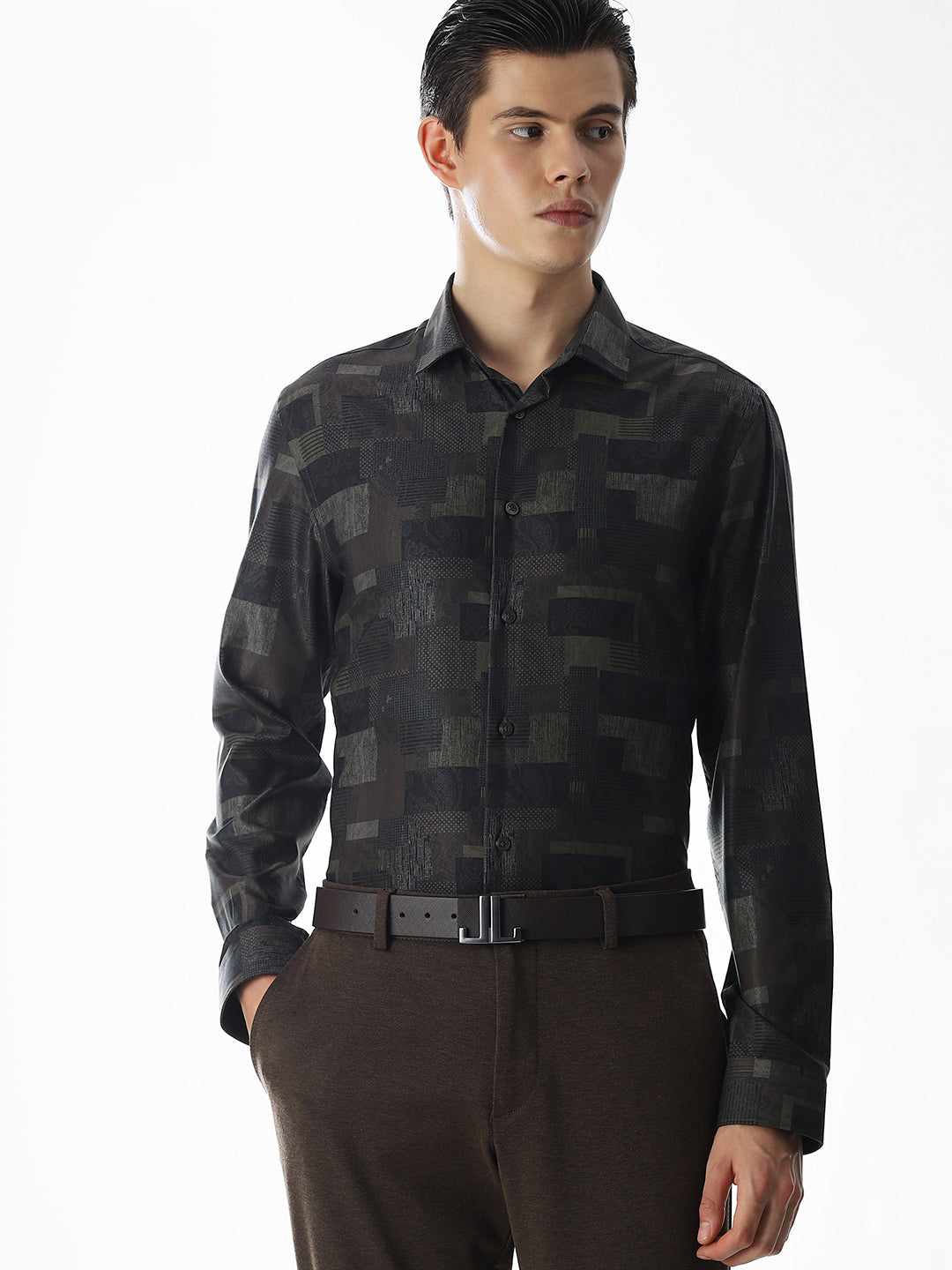 Dark Brown Printed Shirt - S