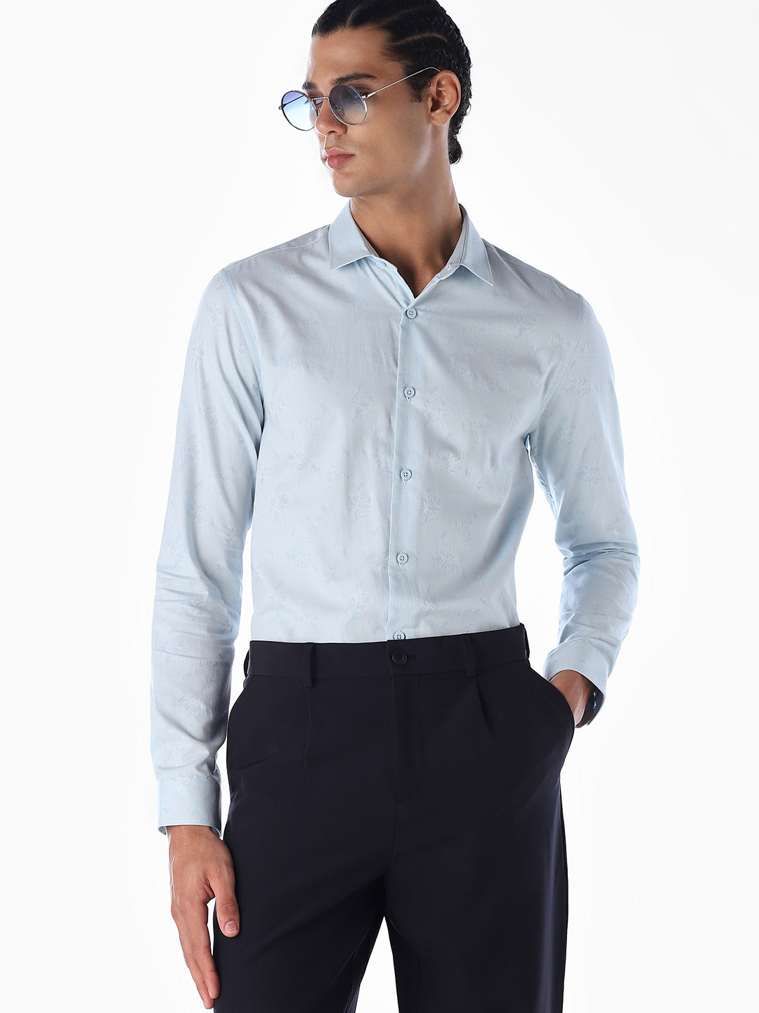 Floral Dobby Slim Fit Shirt - S