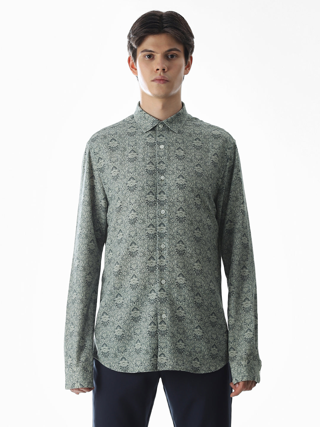 Green Printed Viscose Blend Shirt
