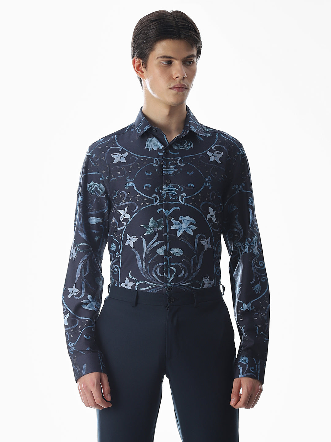 Dark Blue Printed Cotton Shirt