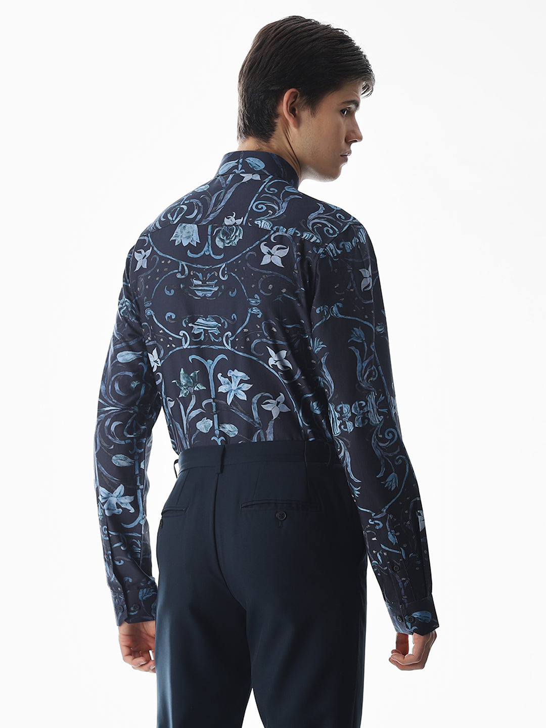 Dark Blue Printed Cotton Shirt