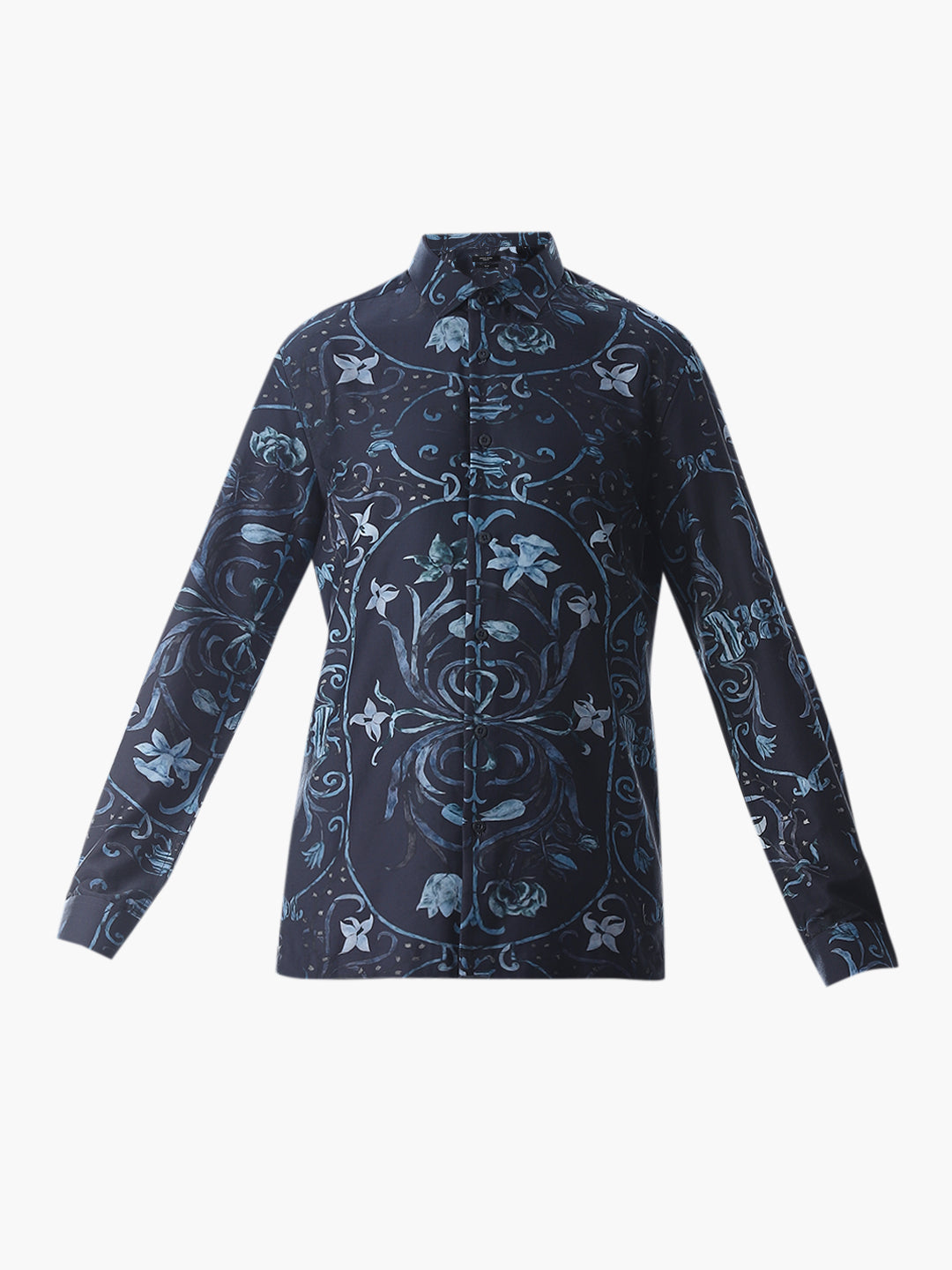 Dark Blue Printed Cotton Shirt