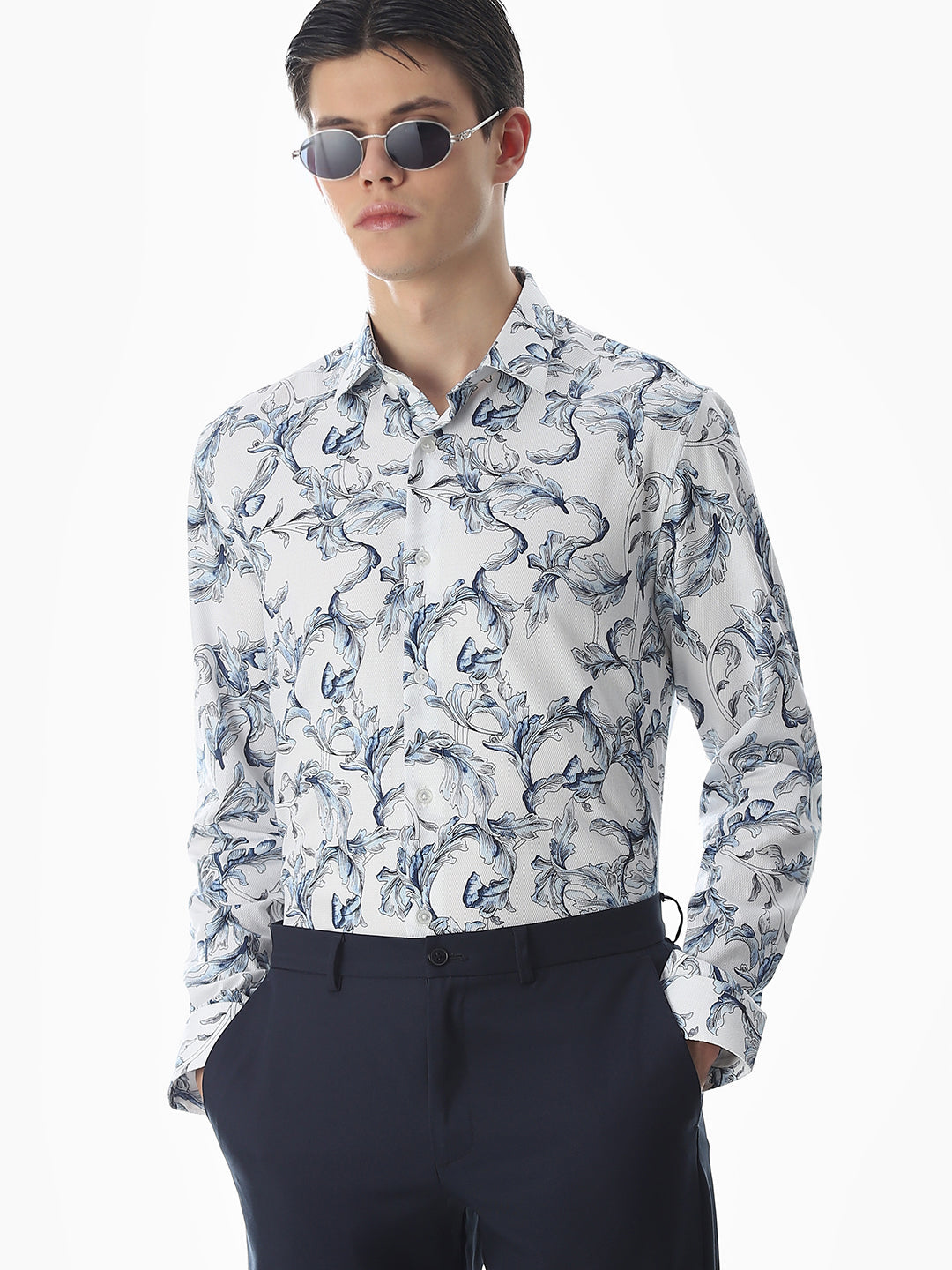 White Printed Cotton Shirt - S