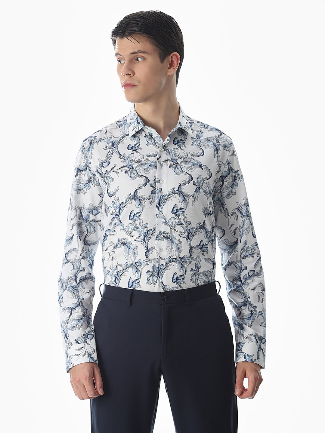 White Printed Cotton Shirt