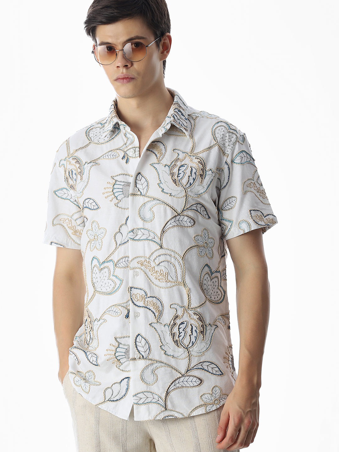 Floral Embroidered Cotton Shirt