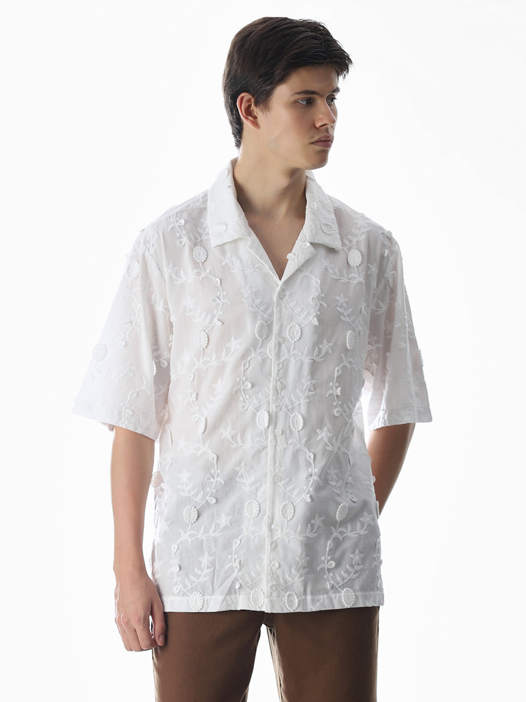 Buy White Embroidered Oversized Shirt for Mens Online at