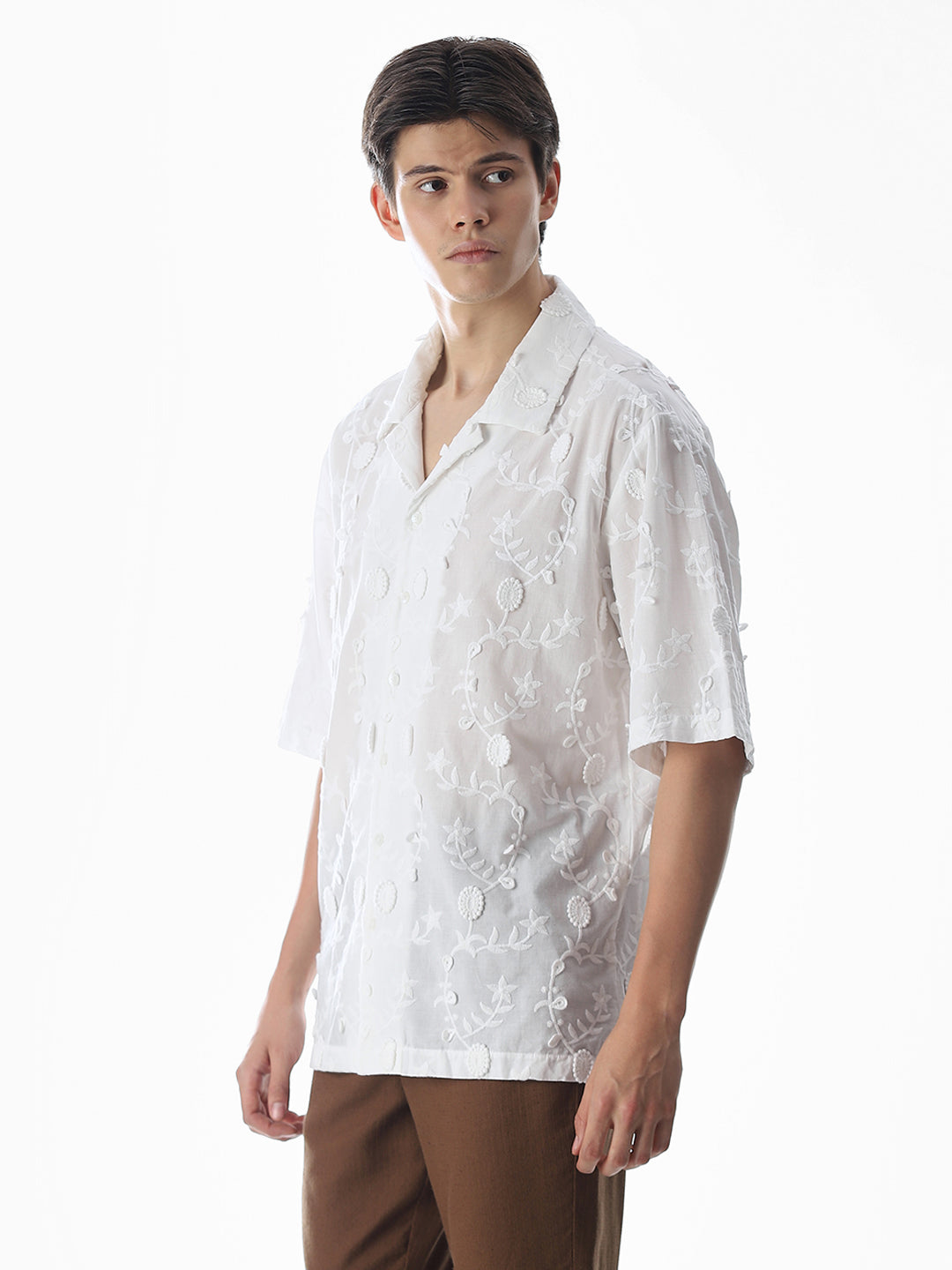 White Embroidered Oversized Shirt