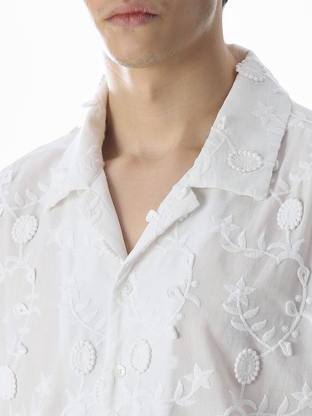 White Embroidered Oversized Shirt