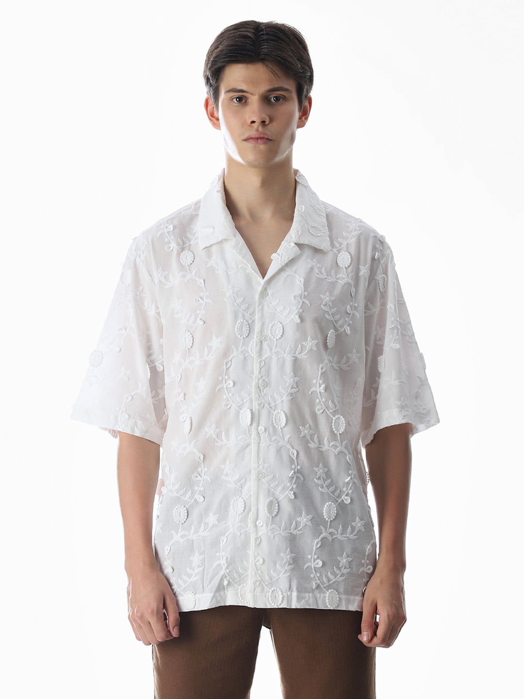 White Embroidered Oversized Shirt