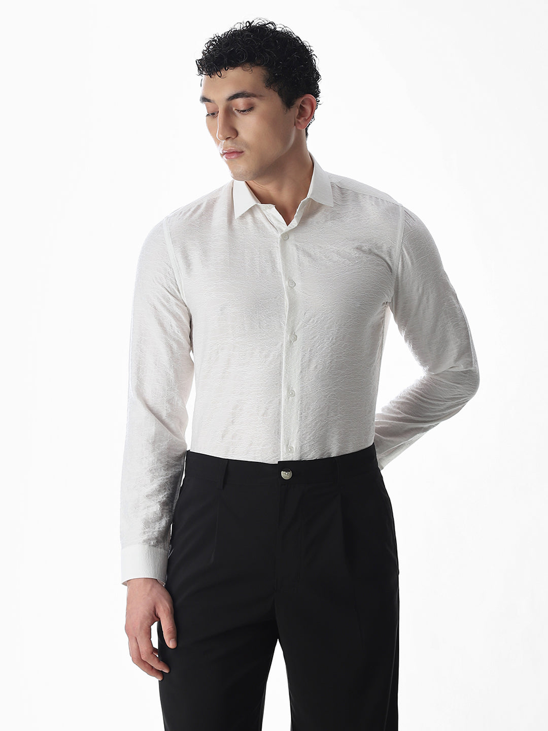 Slim Fit Dobby Shirt - White