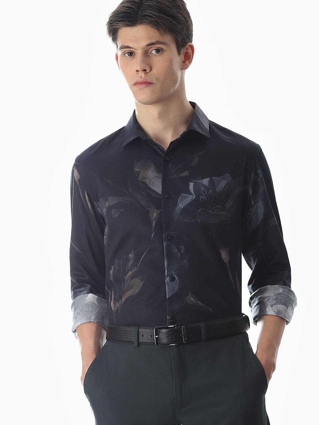 Black Floral Cotton Shirt - M