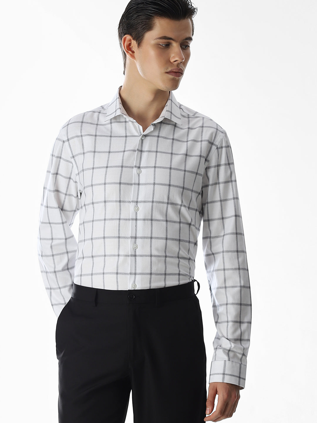 White Check Cotton Shirt - L