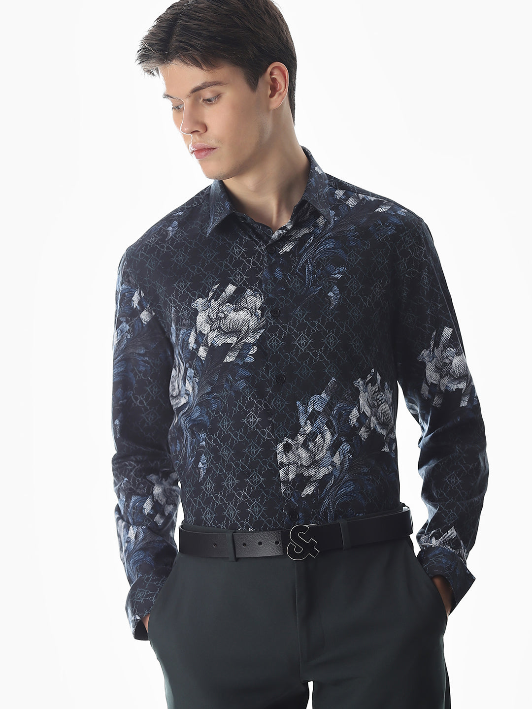 Black Floral Cotton Shirt - S