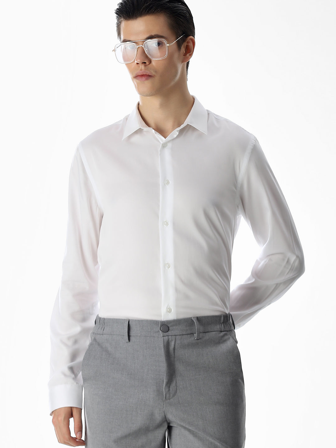 White Tencel Slim Fit Formal Shirt - M