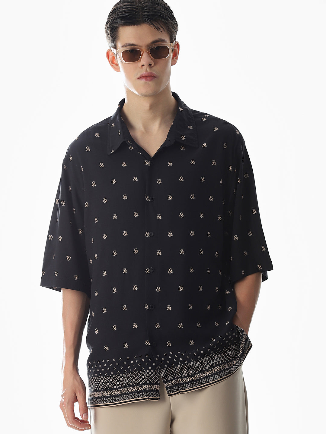 Black Abstract Print Oversized Shirt - S