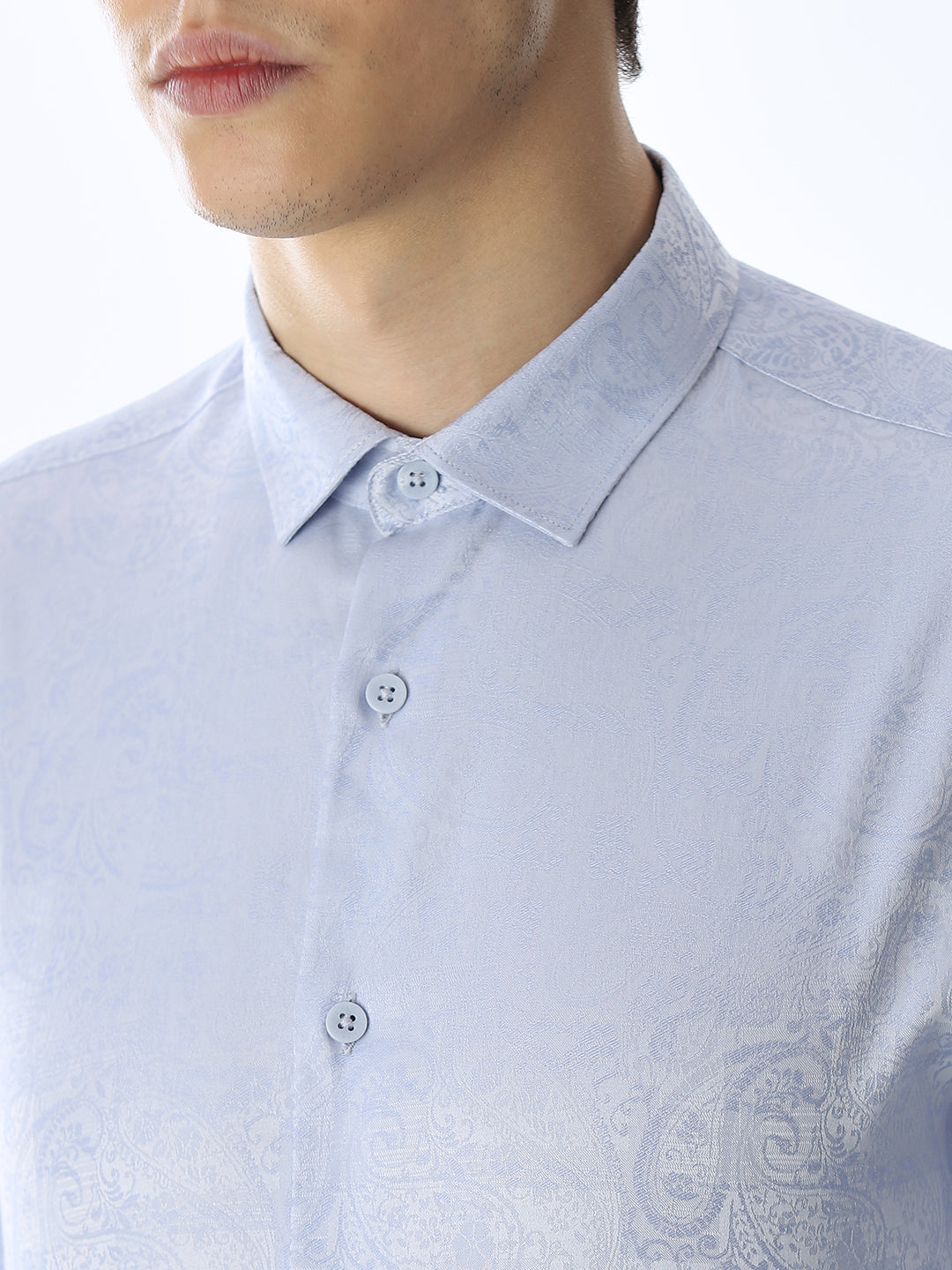 Light Blue Printed Dobby Shirt