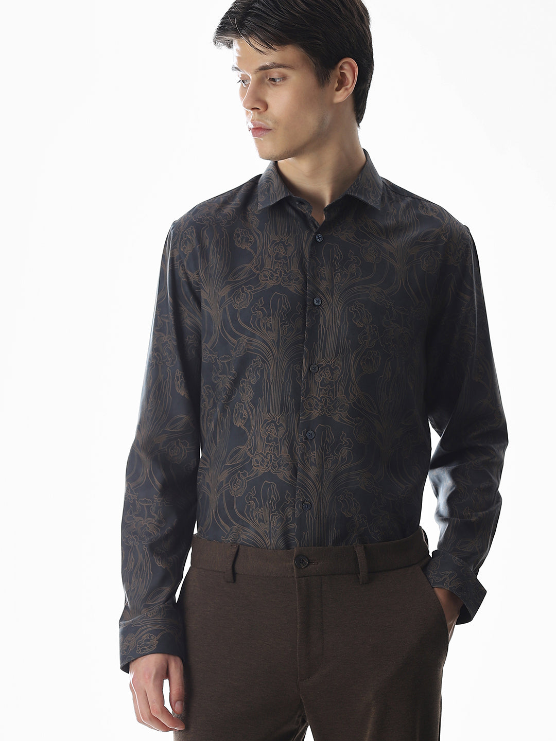 Dark Brown Printed Shirt - S