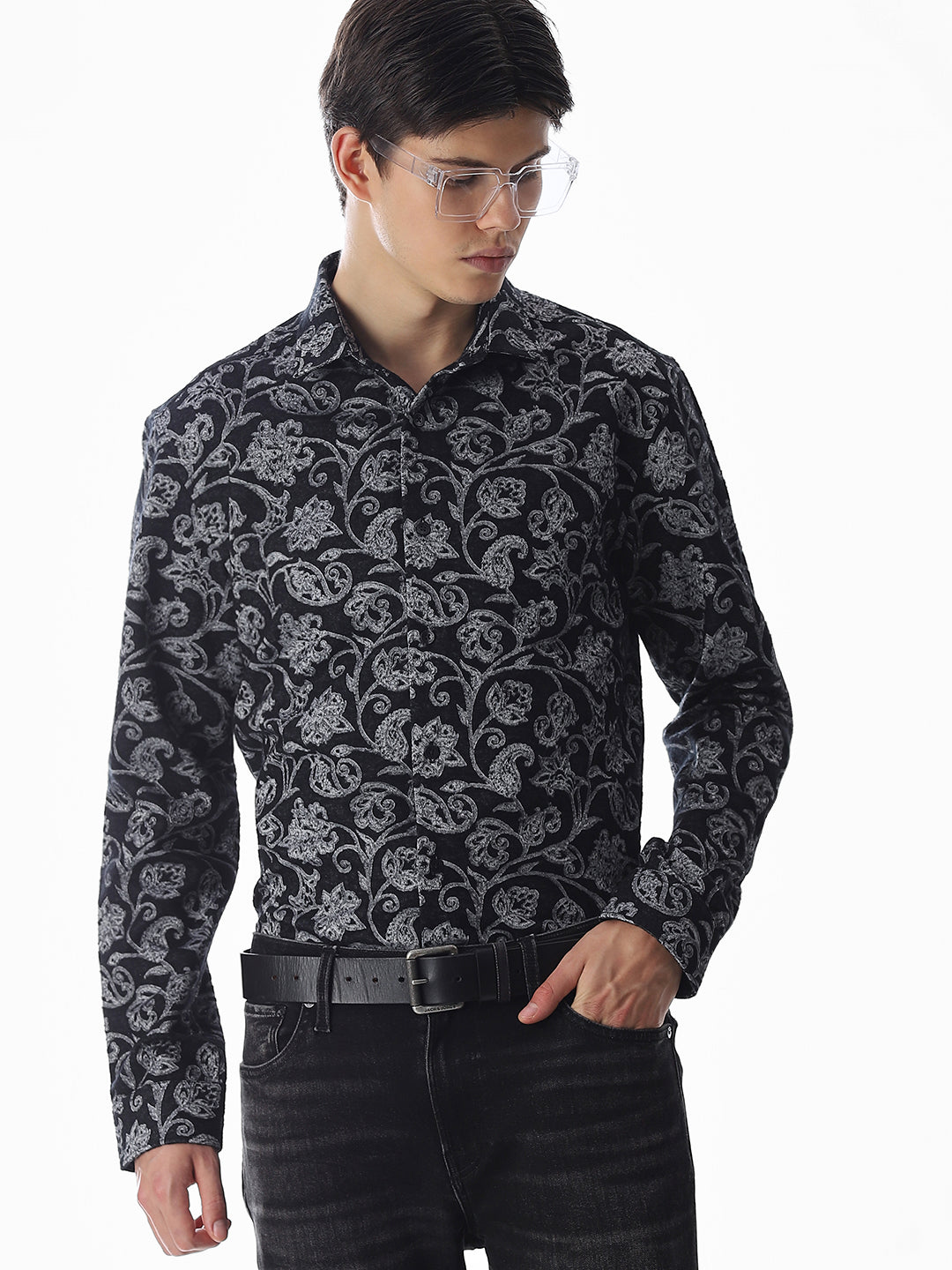 Black Jacquard Printed Shirt - S