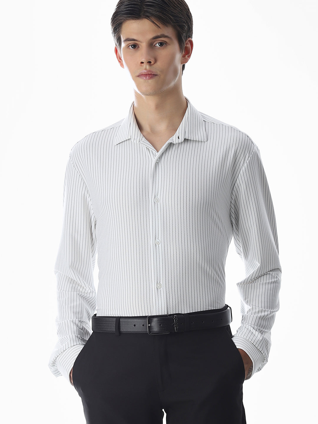 White Striped Knitted Shirt - S