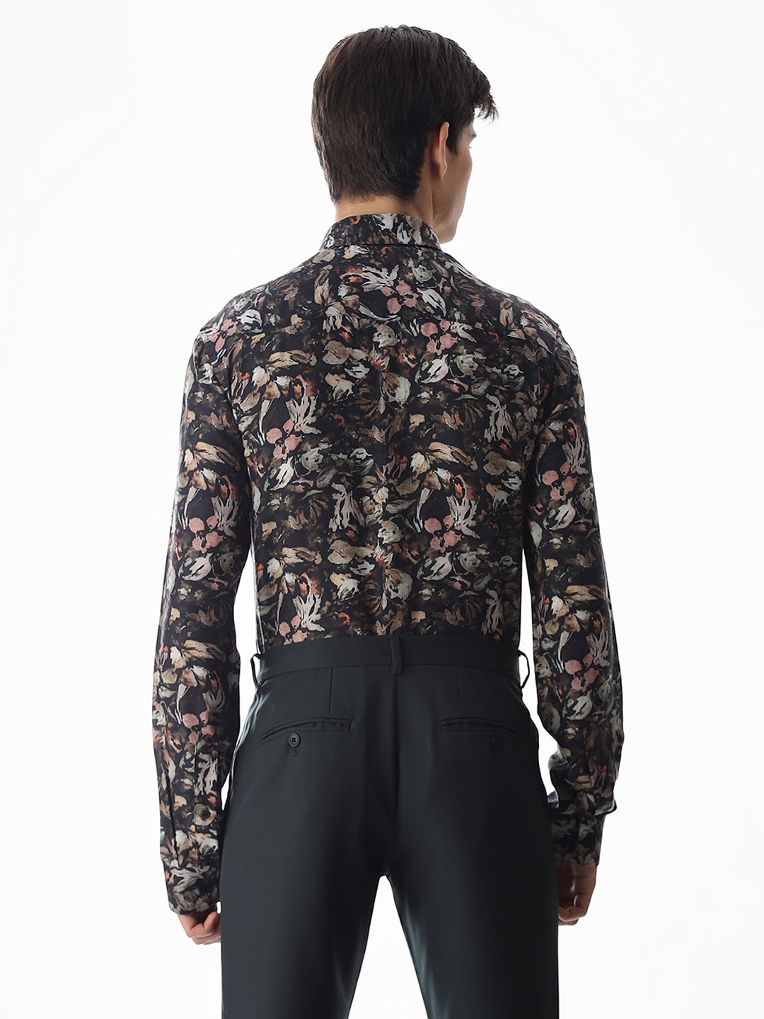 Olive Green Floral Slim Fit Shirt