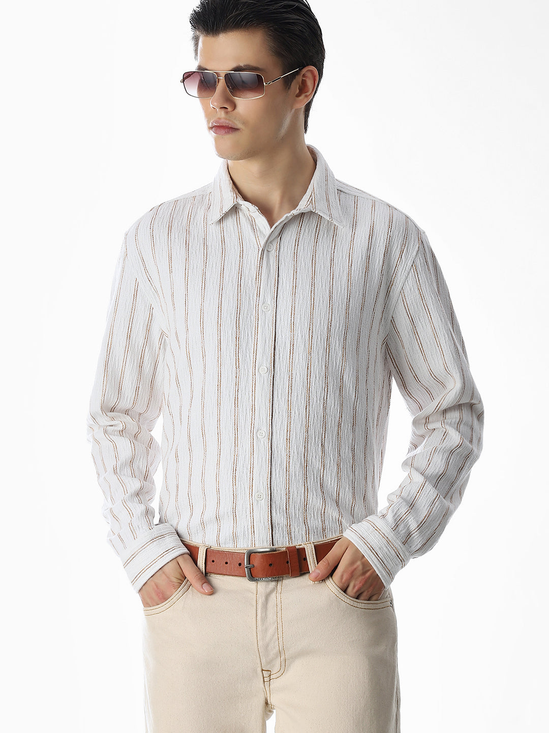 White Striped Cotton Shirt - S