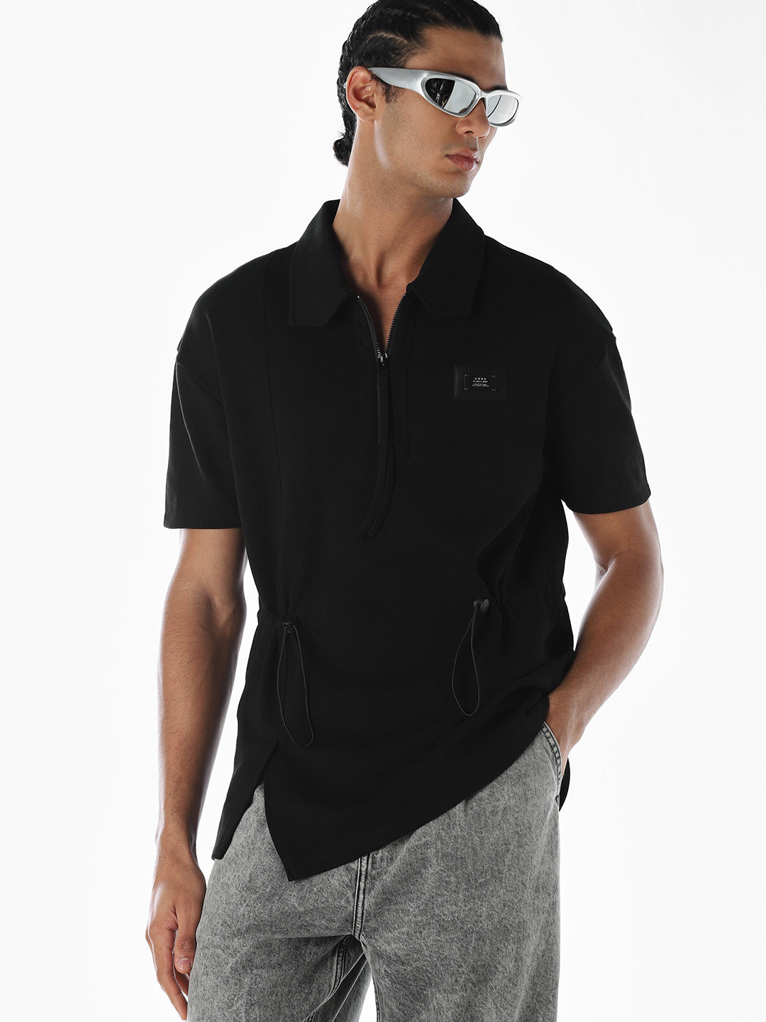 Zip-Up Cinched Cotton Polo