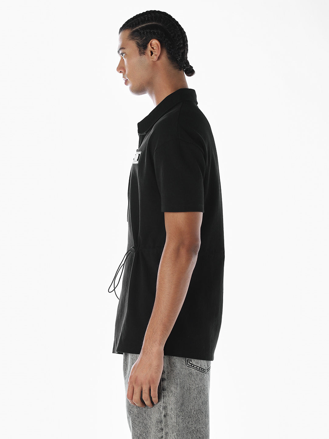 Zip-Up Cinched Cotton Polo