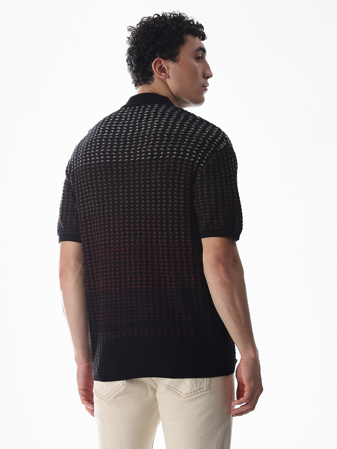 Black Jacquard Knitted Boxy Fit Polo
