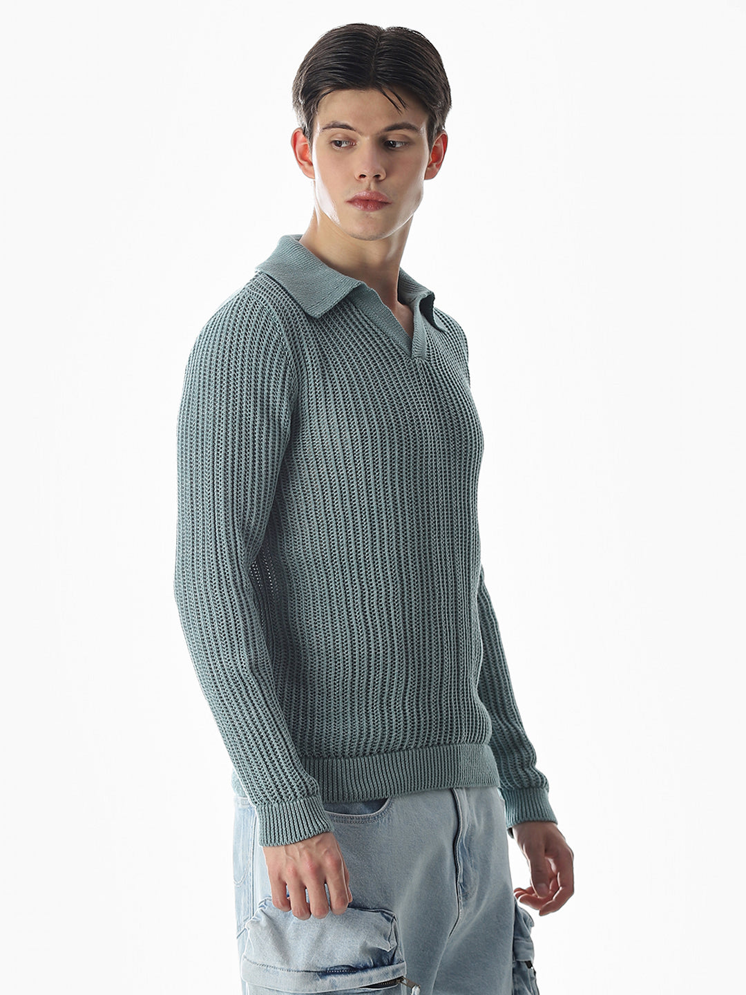 Green Knitted Boxy Fit Polo