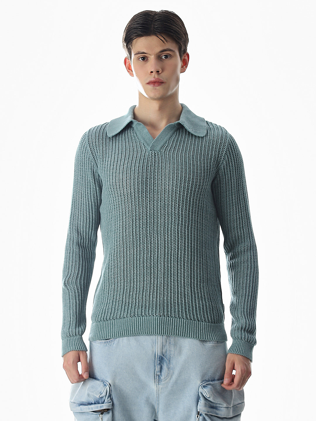 Green Knitted Boxy Fit Polo