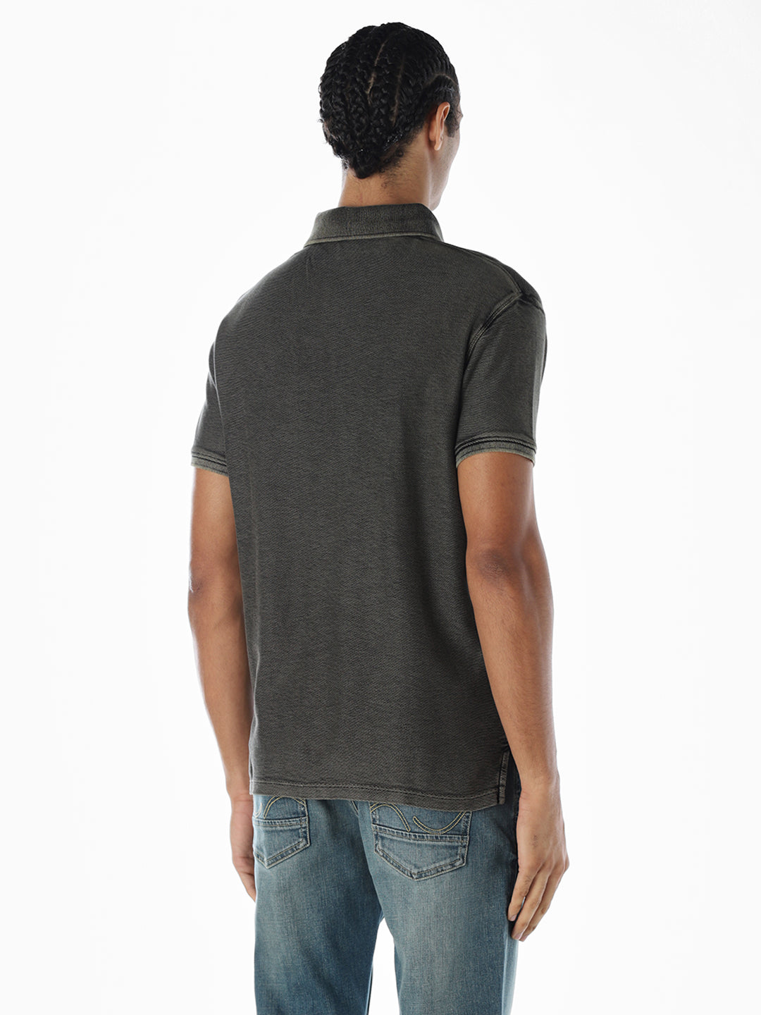 Washed Dark Grey Cotton Polo